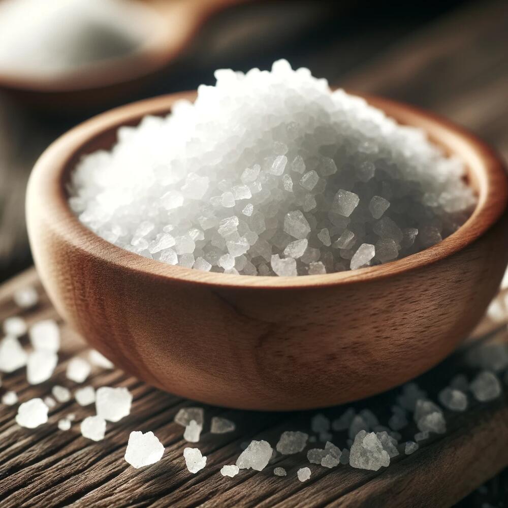 Sea salt in a wooden bowl